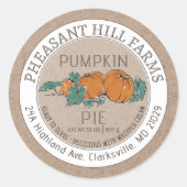 Kraft pompoen taart pompoenen op wijnstok illustra ronde sticker (Voorkant)