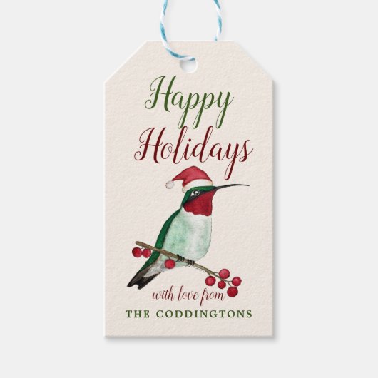 Kraft Prettig Kerstfeest Aangepaste Kolibrie Gift  Cadeaulabel (Voorkant)