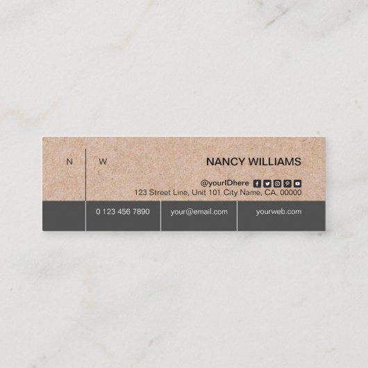 Kraft Printed Minimalist Clean Layout Modern Mini Visitekaartje (Achterkant)