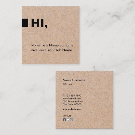 Kraft Printed Social Hi Square Visitekaartje (Voorkant / Achterkant)