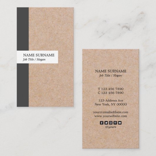 Kraft Printed Stripe Accent Vertical Visitekaartje (Voorkant / Achterkant)