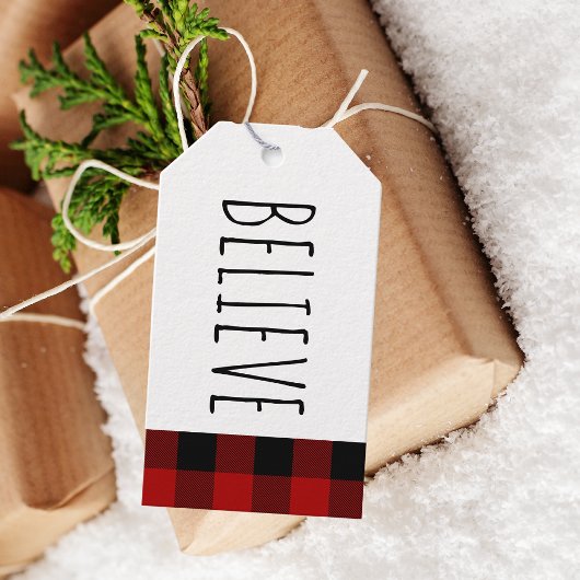 Kraft Red Buffalo Pset & geloof Kerstmis Cadeaulabel