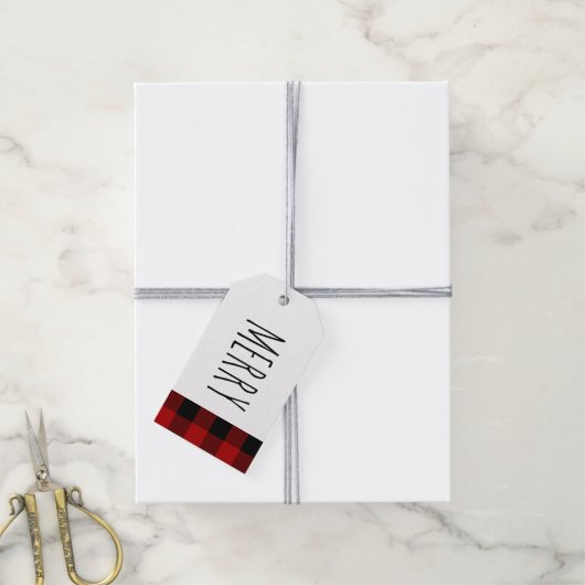 Kraft Red Buffalo Pset & Merry Kerstmis Cadeaulabel (Met Touw)