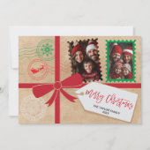 Kraft Red Green Gift Bow Foto Vrolijk Kerstfeest Feestdagenkaart (Voorkant)