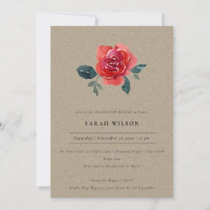 KRAFT RED GREEN ROOS FLORAL GENDER REVEAL INVITE BEDANKKAART