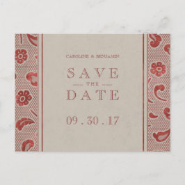 Kraft red Lace rustic bruiloft, behalve de datum Aankondigingskaart