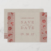 Kraft red Lace rustic bruiloft, behalve de datum Aankondigingskaart (Voorkant / Achterkant)