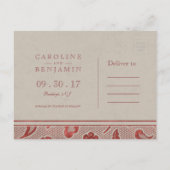 Kraft red Lace rustic bruiloft, behalve de datum Aankondigingskaart (Achterkant)