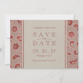 Kraft red Lace rustic bruiloft, behalve de datum Save The Date (Voorkant)