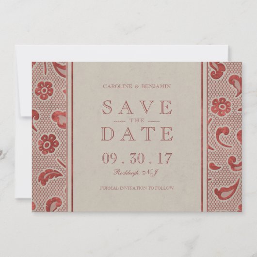 Kraft red Lace rustic bruiloft, behalve de datum Save The Date (Voorkant)