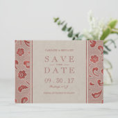 Kraft red Lace rustic bruiloft, behalve de datum Save The Date (Staand voorkant)