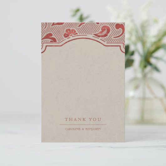 Kraft red Lace rustic country bruiloft bedankt (Staand voorkant)