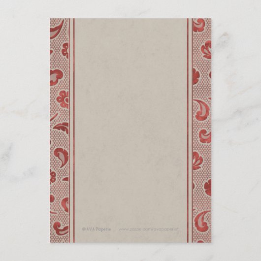 Kraft red Lace rustic country bruiloft card Informatiekaartje (Achterkant)