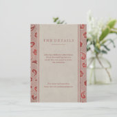 Kraft red Lace rustic country bruiloft card Informatiekaartje (Staand voorkant)