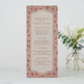 Kraft red Lace rustic country bruiloft menu (Staand voorkant)