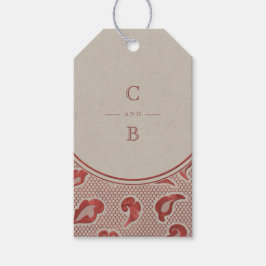 Kraft red Lace rustic country bruiloft monogram Cadeaulabel