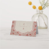 Kraft red Lace rustic country bruiloft place-kaart Plaatskaartje (Achterkant)