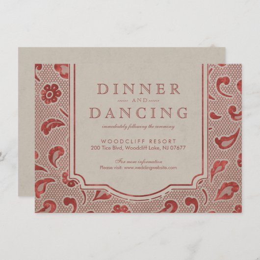 Kraft red Lace rustic country bruiloft receptie Informatiekaartje (Voorkant / Achterkant)