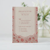 Kraft red Lace rustic country bruiloft RSVP Kaartje (Staand voorkant)