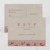 Kraft red Lace rustic country bruiloft RSVP Uitnodiging Briefkaart (Voorkant / Achterkant)