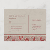Kraft red Lace rustic country bruiloft RSVP Uitnodiging Briefkaart (Achterkant)