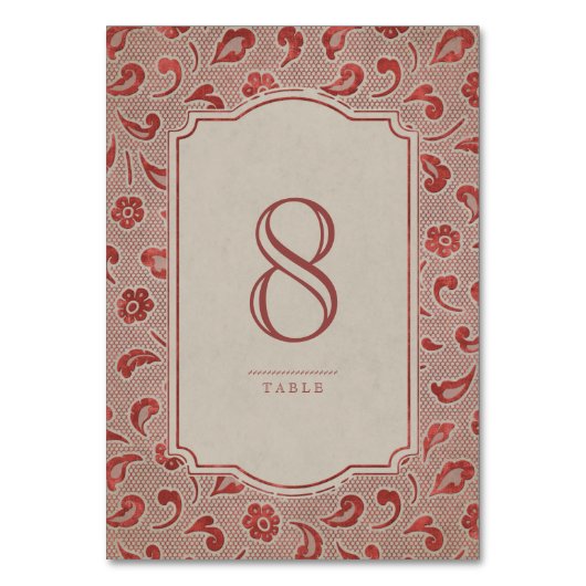 Kraft red Lace rustic country trouwtafel Kaart (Voorkant)