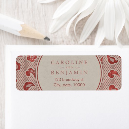 Kraft red Lace rustic trouwadres Etiket (Insitu)