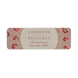 Kraft red Lace rustic trouwadres Etiket