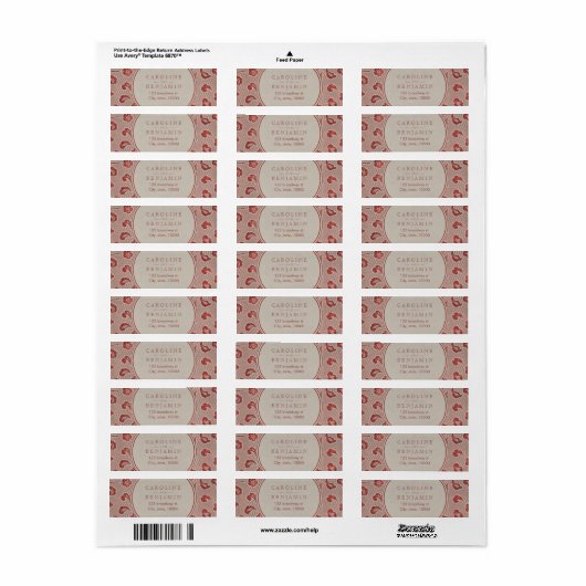 Kraft red Lace rustic trouwadres Etiket (Full Sheet)