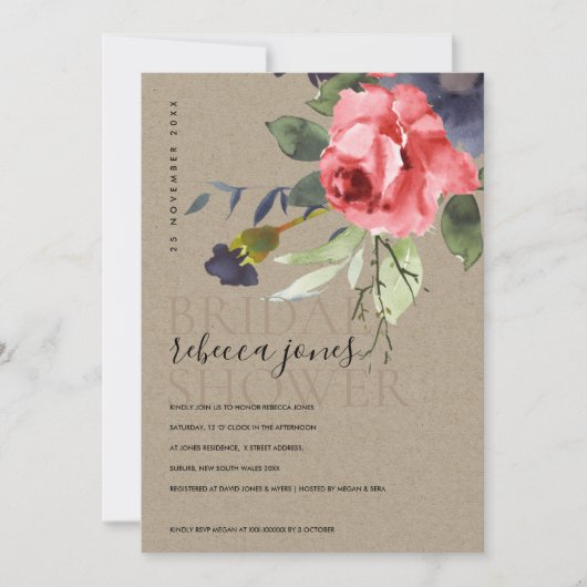 KRAFT RED ROSES EUCALYPTUS FLORAL VRIJGEZELLENFEES AANKONDIGING (Voorkant)