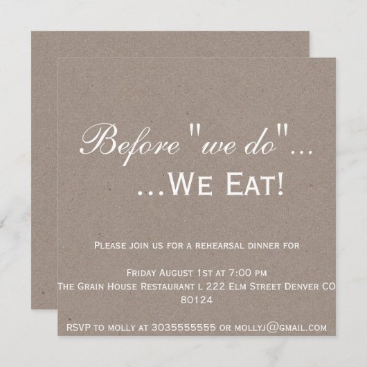 Kraft Rehearsal Dinner Invitation Kaart (Voorkant / Achterkant)