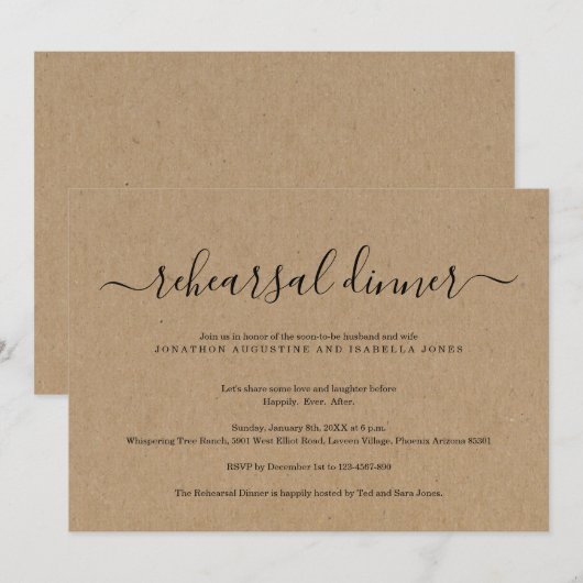 Kraft repetitie diner uitnodiging (Voorkant / Achterkant)