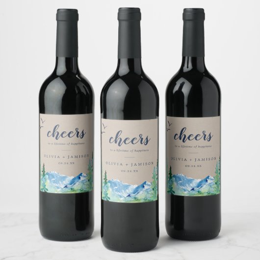 Kraft Rocky Mountain Cheers Wedding Wine Labels Wijn Etiket (Flessen)