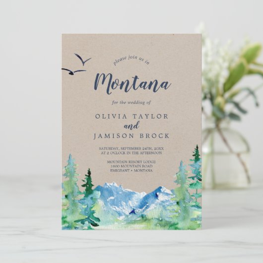 Kraft Rocky Mountain Montana Destination Wedding Kaart (Staand voorkant)