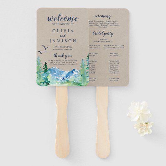 Kraft Rocky Mountain Wedding Program Fan Handwaaier (Voorkant en achterkant)