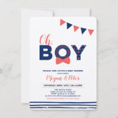 Kraft, Rode & Navy | Modern "Oh Boy"-Baby shower Kaart (Voorkant)