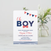 Kraft, Rode & Navy | Modern "Oh Boy"-Baby shower Kaart (Staand voorkant)