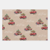 Kraft Rode Vrachtwagen Kerstboom Vrolijk Kerstfees Inpakpapier Vel (Voorkant)