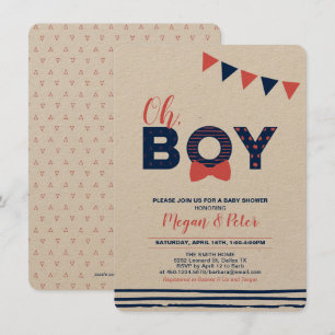 Kraft, Rood & Marineblauw   Moderne "Oh Boy" Baby  Kaart