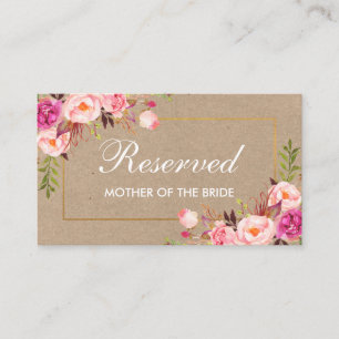 Kraft Roze Bloemen Goud Bruiloft Gereserveerde Naa Plaatskaartje