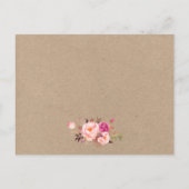 Kraft roze bloemenbruiloft details invoegen Kaart (Achterkant)