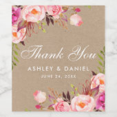 Kraft Roze Blush Waterverf Bloemen Bruiloft Wijn Etiket (Enkel label)