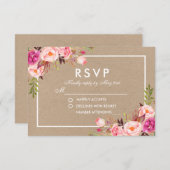 Kraft Roze Blush Waterverf Bloemen RSVP Bruiloft (Voorkant / Achterkant)