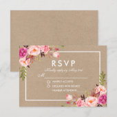 Kraft Roze Blush Waterverf Bloemen RSVP Bruiloft Kaartje (Voorkant / Achterkant)