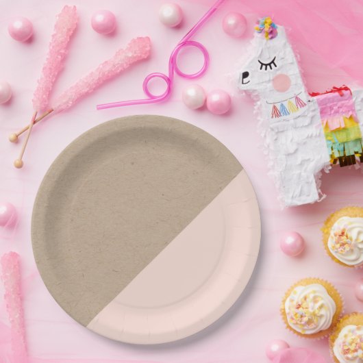 Kraft & roze pastel afgewerkt bord van wegwerppapi (Feest)