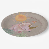 Kraft Roze Triceratops Dinisaur Meisje Baby shower Papieren Bordje (Gekanteld)
