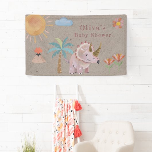 Kraft Roze Triceratops Dinisaur Meisje Baby shower Spandoek (Insitu)