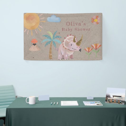 Kraft Roze Triceratops Dinisaur Meisje Baby shower Spandoek (Beurs)
