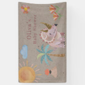 Kraft Roze Triceratops Dinisaur Meisje Baby shower Spandoek (Verticaal)