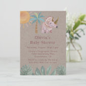 Kraft Roze Triceratops Meisje Baby shower Kaart (Staand voorkant)